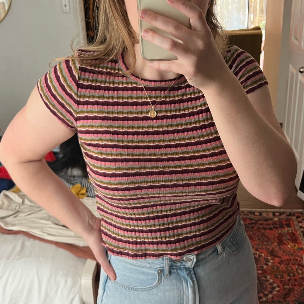 Madewell Stripe Multi Colored Crop Shirt